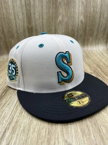 Hat Club Exclusive Seattle Mariners Tropics 7 1/4 New Era 59Fifty White Teal