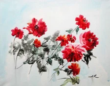 "Ruby Delight" #627- Original Watercolor on Canvas by Julia Lu 16" x 20"