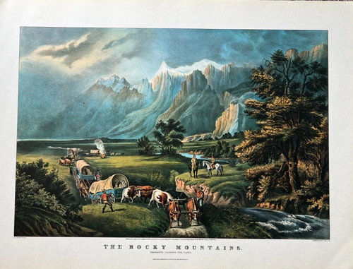 "THE ROCKY MOUNTAINS  "   19x14    Currier and Ives Lithograph