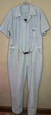 Bill Parry Jumpsuit Pasadena Unisex Polyester Blue White Plaid Belted 70s VTG