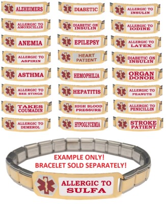 9mm Italian Charm Medical Alert Tag For Starter Bracelets Medical ID Condition