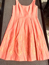 Nine West Women Fit Flare Tank Dress orange salm Gold Design Midi Empire Waist 6