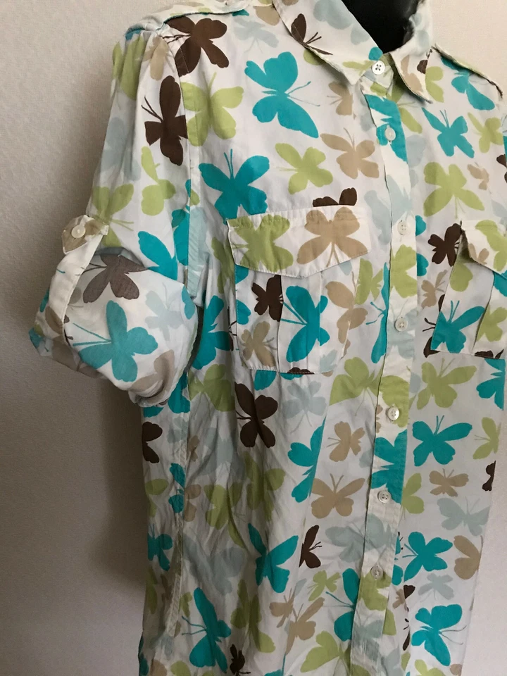 Camiseta de manga ajustable con estampado de mariposas 100% algodón para niñas de Land's End Talla M Foto 2 de 4