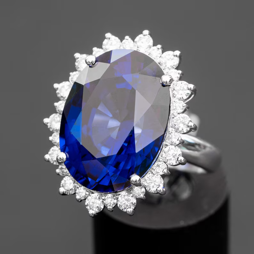 8.76 CT Oval Cut Natural Sapphire & Diamond Engagement Ring 14K White Gold Sz 7 - Picture 5 of 7