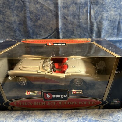 1957 Silver/Red Chevy Corvette Diecast Car 1/24 Burago New
