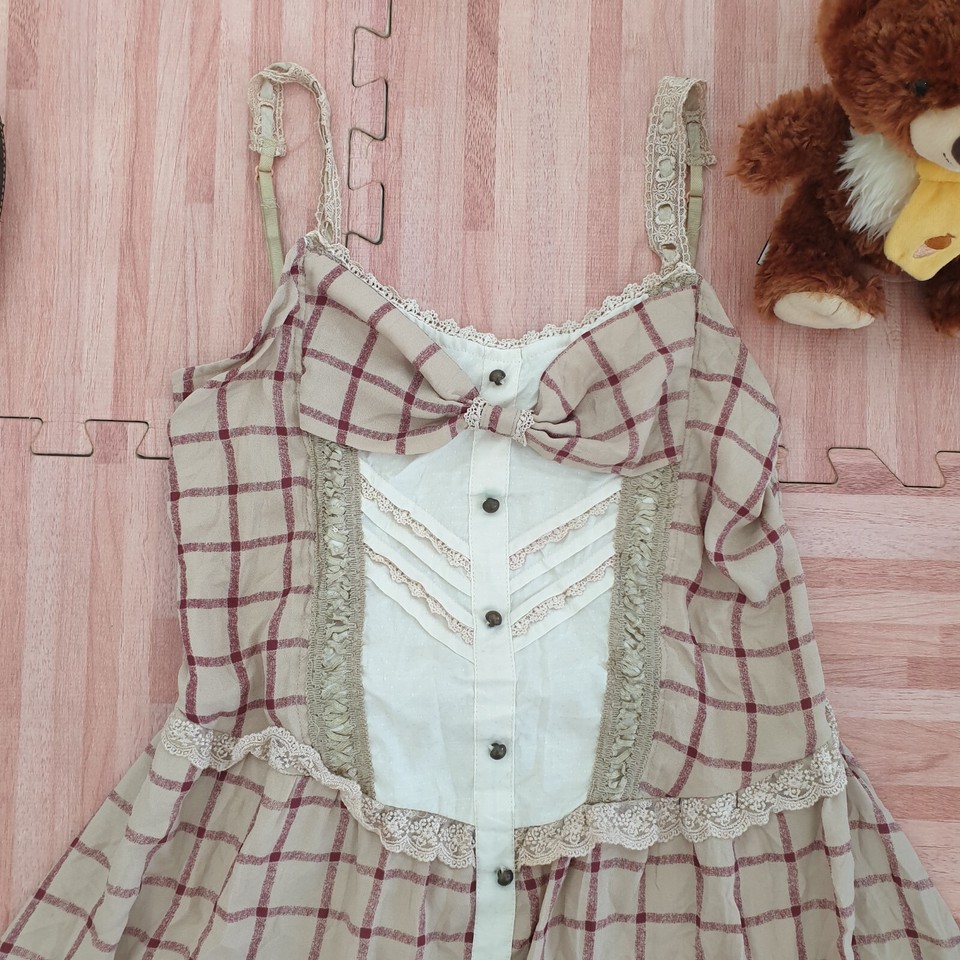 axes femme women Floral Lace Dress Lolita Mori Hime Gyaru Tokyo Brown