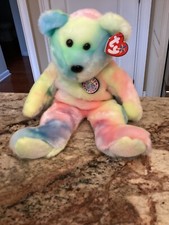 "B.B. BEAR" Ty Beanie BUDDY Tie Dye Rainbow Happy Birthday Bear 15"