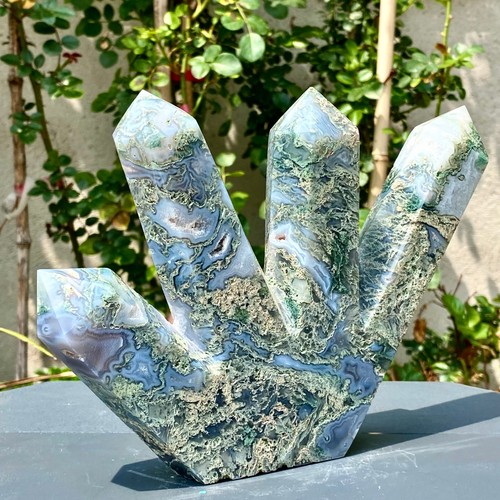 2,16 Pfund Natürliches Wasser Gras Achat Mehrspitz Obelisk Kristall Energiesäule. - Bild 11 von 14