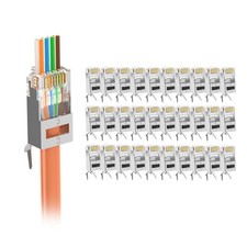 30 Pack Cat7 Cat6A Shielded Pass Through RJ45 Connectors Gold Plated Plug