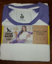 New Eddie Bouer Women's 2-piece Sleep Pajama Lounge Set Purple Tan S L XL