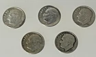 5x 90% Silver Roosevelt Dimes 1957-1964 Junk Silver Coin Lot 0.3615 Troy Oz