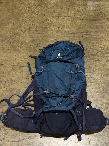 Deuter Aircontact 45+10 with rain cover, internal hardframe backpack, blue