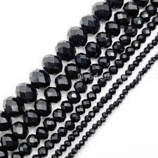 Black Crystal Faceted Rondelles Bead Jewelry Making Supplies 11" Strand