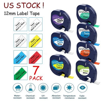 7PK Dymo Letratag Refill 91331 91330 White Plastic 12mm Label Tape 1/2'' LT-100H