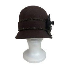 Scala Brown Wool Cloche Hat Floral Accent Vintage Inspired Retro
