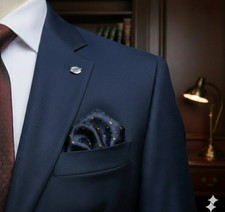 Nwot 9" X 9" Woven Pocket Square, Blue/Copper,Geometric Dog Print.