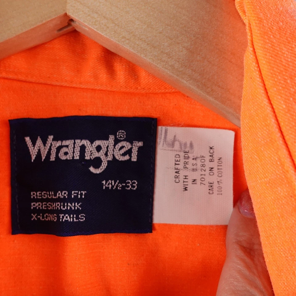 Camisa Western Vintage Wrangler Hombres 14 1/2 33 Calce Regular Naranja Manga Larga EE. UU. Foto 4 de 4