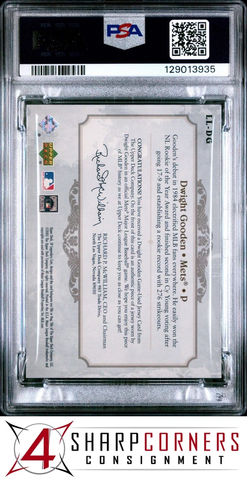 2005 SP LEGENDARY CUTS LASTING LEGENDS JERSEY #LL-DG DWIGHT GOODEN POP 2 PSA 8 - Image 2 of 3