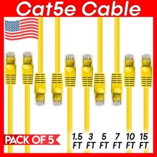5 PACK Cat5e Cable Yellow Cat 5 Patch Cord Ethernet RJ45 Connectors LAN Wire
