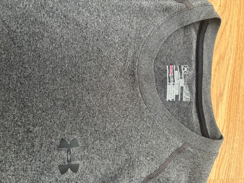 Medium Mens Under Armour Heatgear Sports Gym T-Shirt Loose Fit Charcoal Grey - Picture 2 of 3