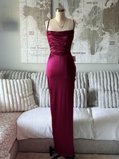 Windsor Cowl Neck High Slit Satin Column Dress Size M Color Magenta NWT