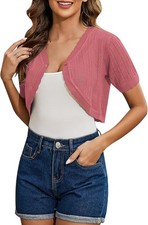 Womens Short Sleeve Cropped Cardigan Open Front Bolero Shrug Button Down Sweater