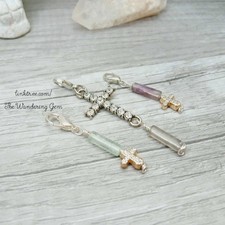 Stitch Markers 3 Piece Fluorite Gemstone Rhin...