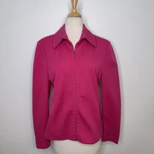 St John Sport Womens Blazer Jacket Size M Pink Cotton Stretch Full Zip Office