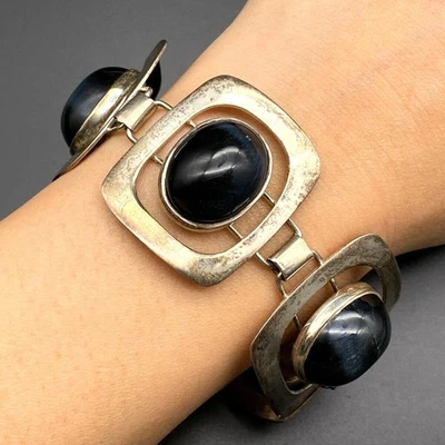 Vintage Dark Stones Sterling Silver Link Bracelet 7-1/2" - Image 1 of 4