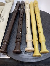Lot of 5 VINTAGE Recorder Flutes 3 Yamaha 2 Hohner