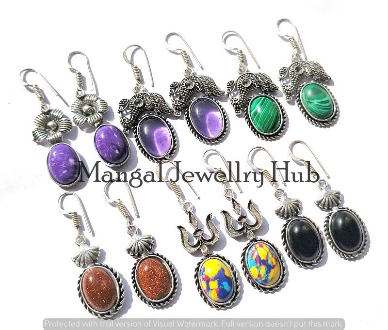 Lote de joyas a granel de pendientes de piedras preciosas enchapados en plata de ley 925 con piedras solares y mezcla Foto 3 de 4