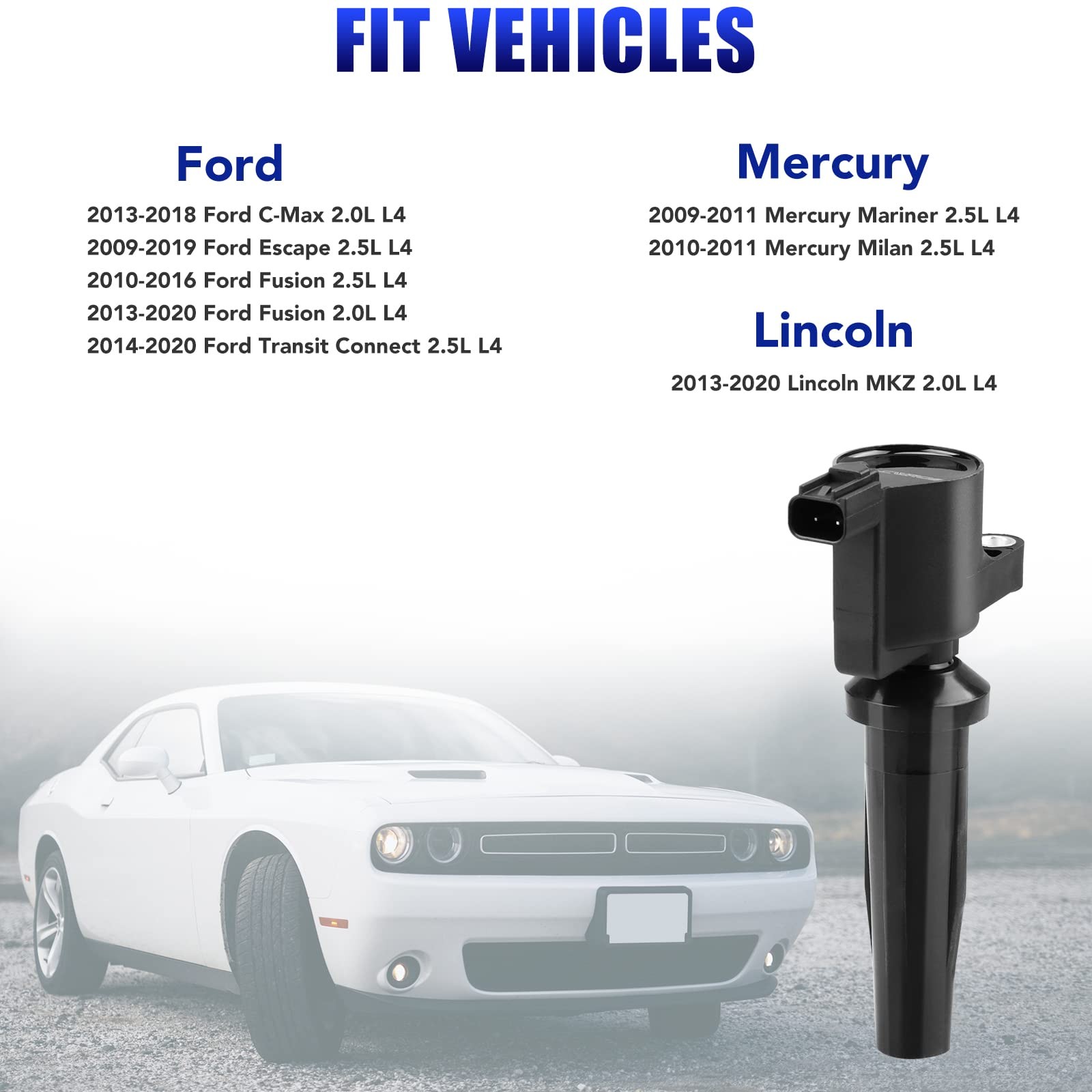 Set of 4 Ignition Coil Pack and Spark Plugs Fits for Ford Fusion Escape C-Max...