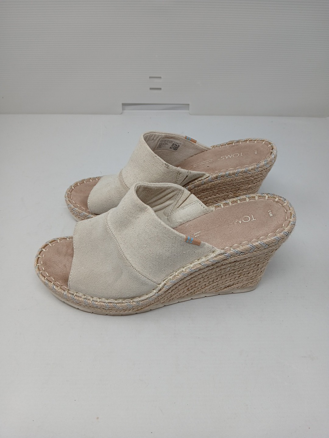 Toms Womens Monica Mule Beige Wedge Sandals Shoes