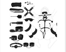 11PCS SET WITH HANDCUFFS, ANKLE CUFFS, BLINDFOLD, GAG, WHIP, PADDLE  MORE,...