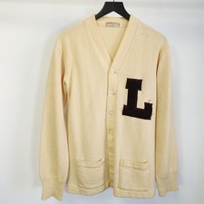 True Vintage 1940s-50s Letterman Knit Wool Cardigan Sweater "L" Men's S Tan