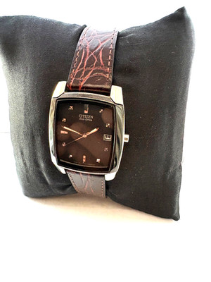 Citizen Herren Eco Drive Datum 100 MT Lederarmband Uhr E111-S049407 & Box