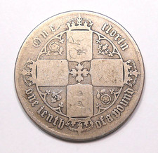 Great Britain 1859 Florin VG ** SCARCE Gothic Queen Victoria KEY UK Silver Coin