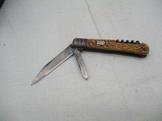 Vintage Solingen Taschenmesser Horngriff „Wappen“ 3 Funktionen Gemarkt Schraube
