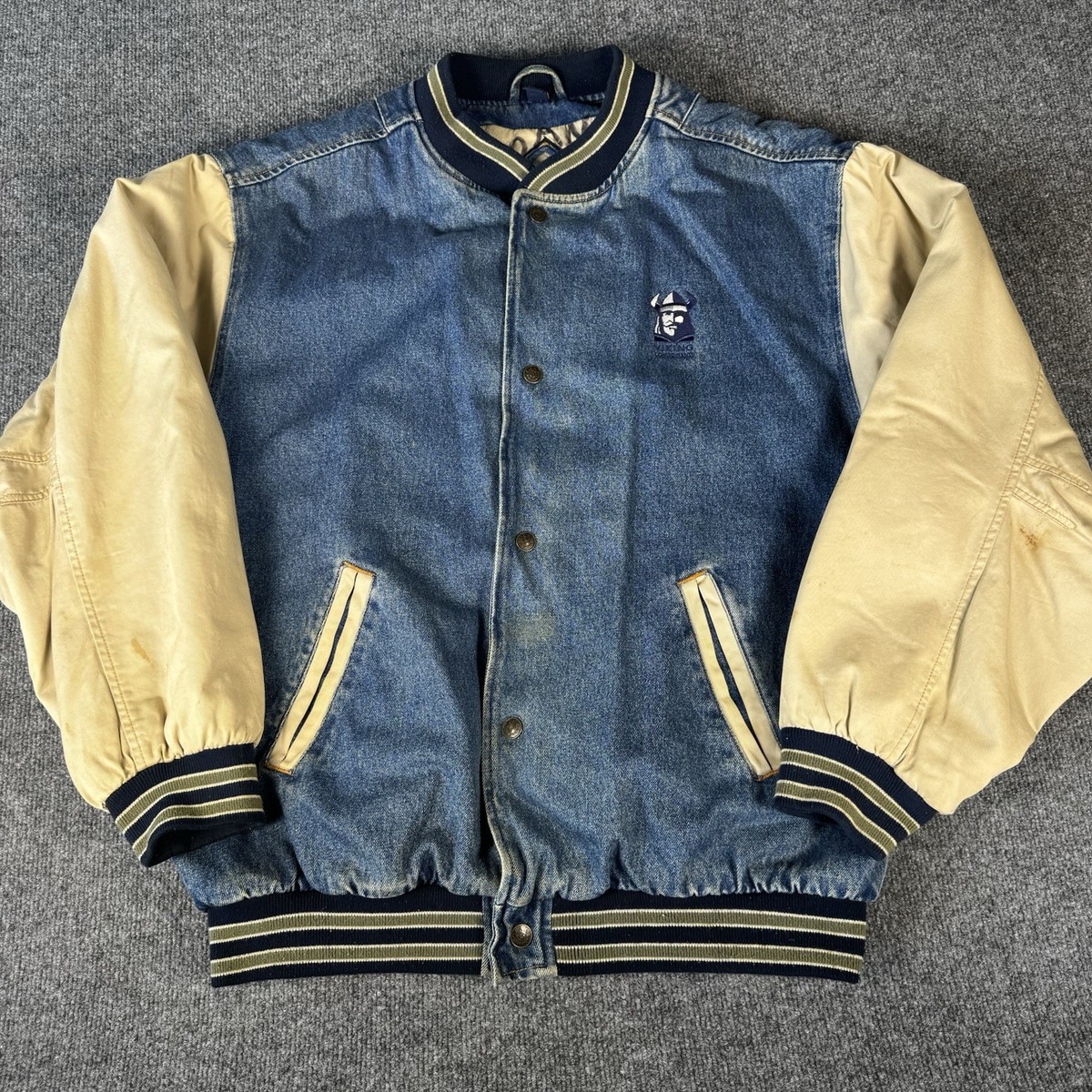 Vintage Gear For Sports Varsity Denim Bomber Jacket Men XXL Blue