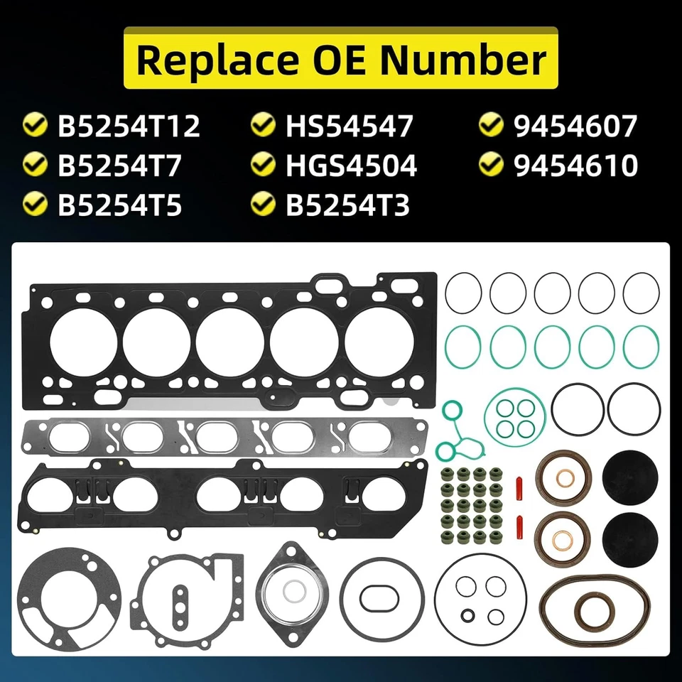 Комплект прокладок головки блока цилиндров с болтами клапанами для Volvo C30 C70 S40 S60 V50 V60 2,5 л - Изображение 2 из 4