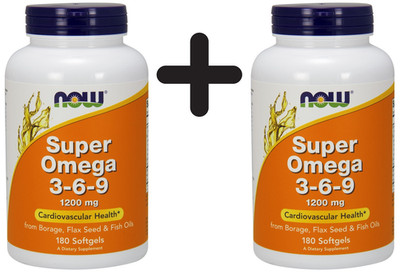 2 x NOW Foods Super Omega 3-6-9, 1200mg - 180 softgels (180,42 EUR/kg)