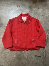 Vintage 1950s Gabardine Ricky Jacket Youth Zip Red Rockabilly Retro Child