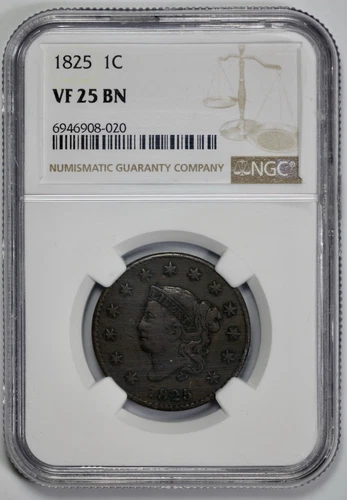 1825 Coronet Head Large Cent 1c NGC VF 25 BN Brown