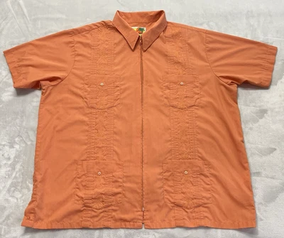 The Genuine Haband Guayabera Shirt Men XL Orange Full Zip Embroidered Vacation - Image 1 of 4