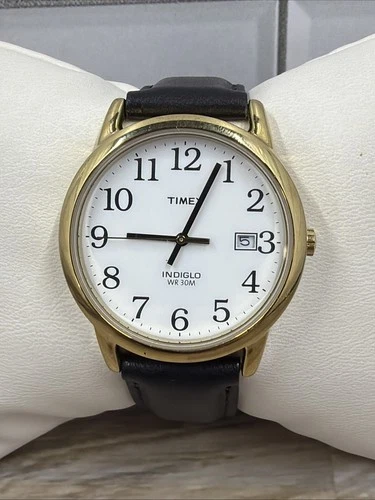 Vintage Timex Easy Reader Indiglo Gold Tone 35mm Quartz Watch New Battery 30M
