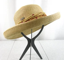 Sun N Sand Headwear Women's Straw Hat Beaded Trim Woven Beach Pool Coastal Beige