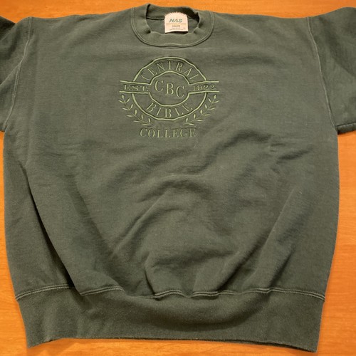 Sudadera De Colección Central Bible College Verde Cuello Redondo Talla XL Hecha en EE. UU. - Imagen 4 de 8