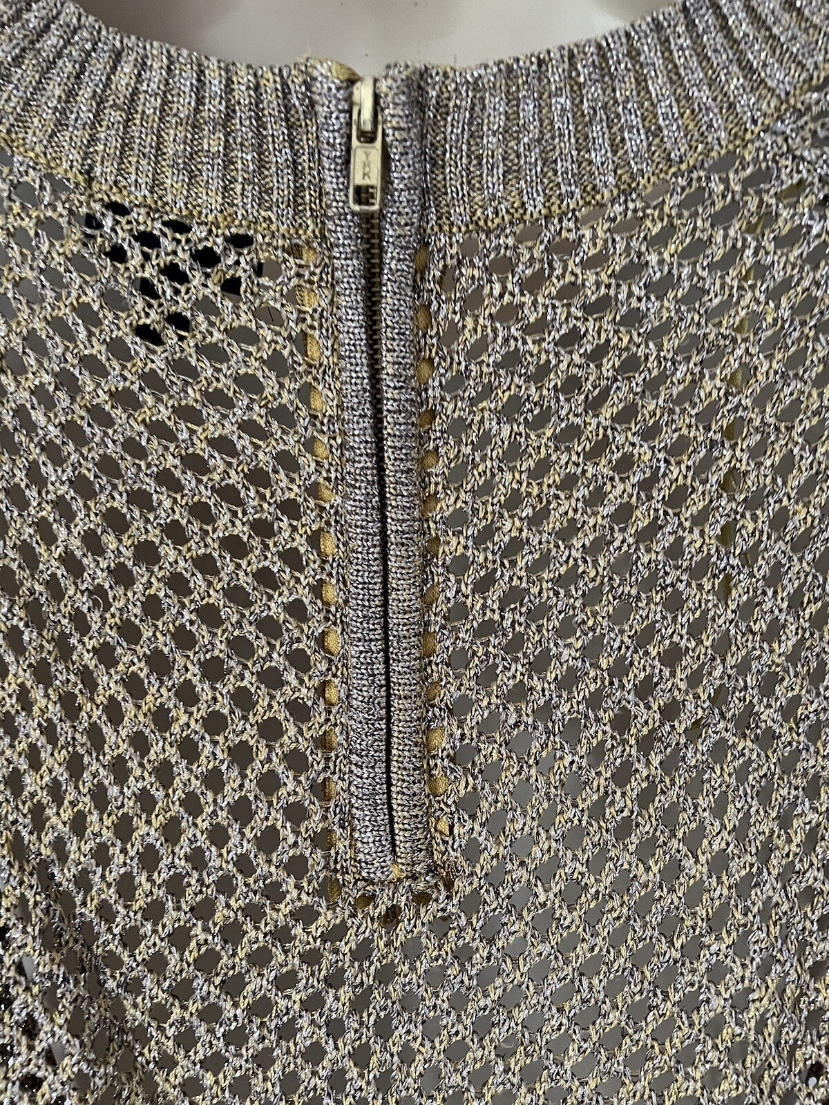 Gold Metallic Glitter Mesh Holey Knit Jumper Crochet Festive