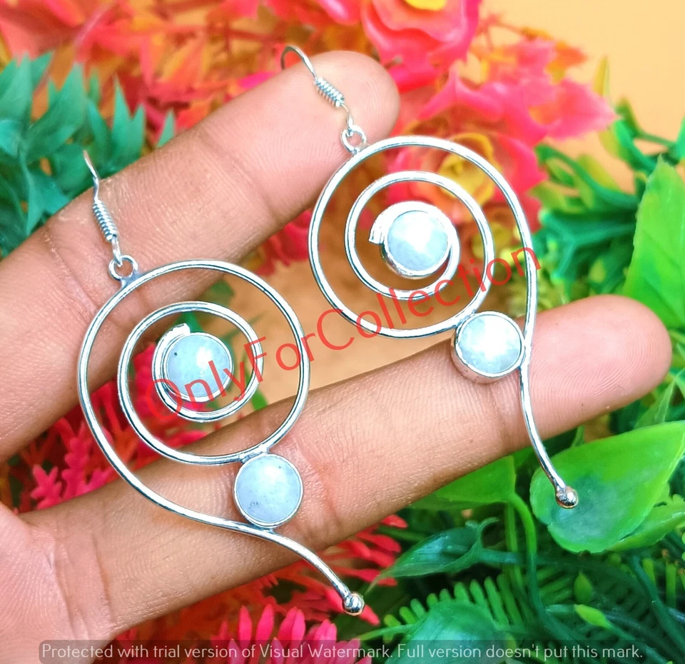 Elegante Pendiente Larimar Piedra Preciosa 925 Chapado en Plata de Ley Ilusión Giratoria 1 Par Foto 3 de 3