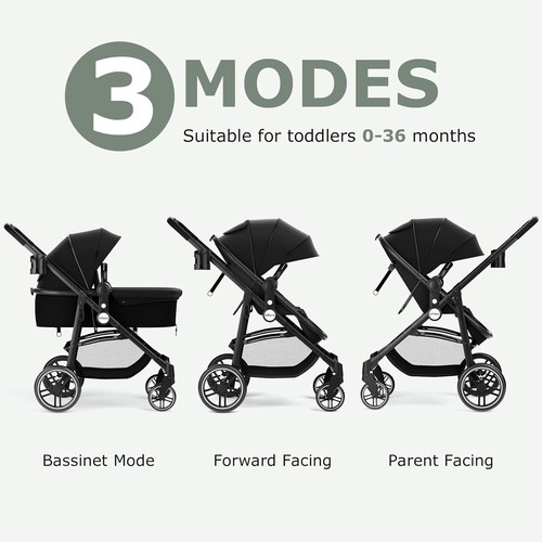Baby Stroller Aluminum 2-in-1 Reversible Bassinet Foldable Wheelchair - Picture 6 of 11